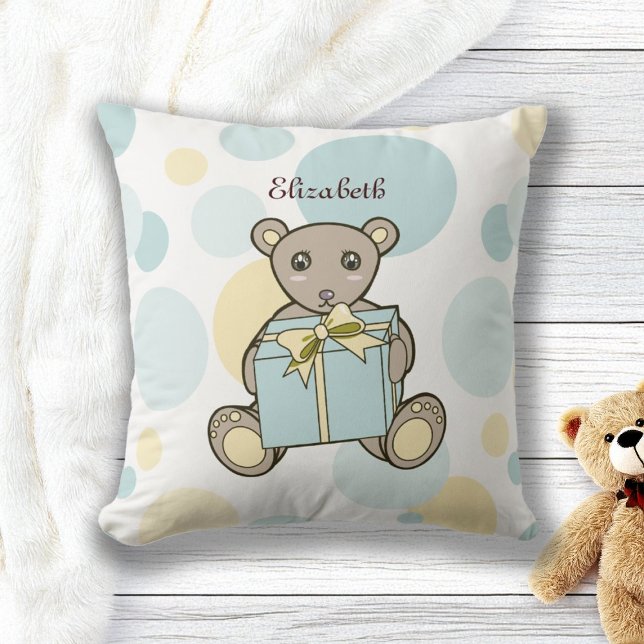 Almofada Urso de pelúcia azul pastel amarelo personalizado  (Criador carregado)