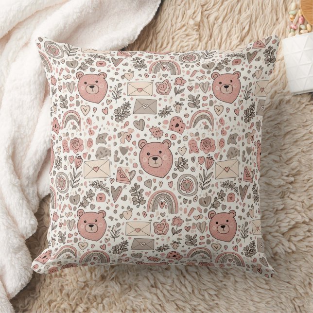 Almofada Urso de Pelúcia Marrom Fofo Berçário Arco-Íris (Cobertor)