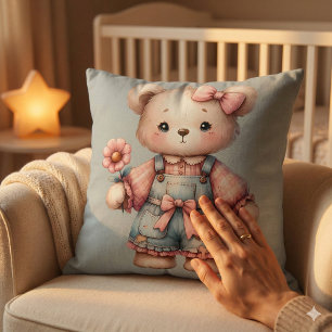 Almofada Urso de Pelúcia Pastel Segurando Flor Vestindo Mac