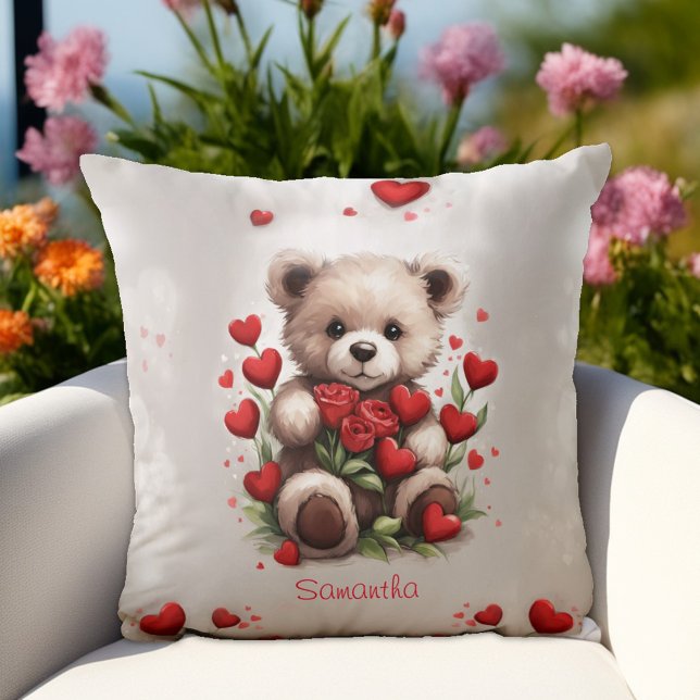Almofada Urso Dia de os namorados bonito com Rosas vermelha (Criador carregado)
