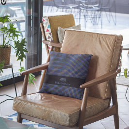 Almofada Urso do Monograma da Xadrez russa | Preto Azul