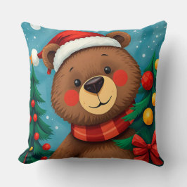 Almofada Urso em Santa Chapéu entre Árvores de Natal