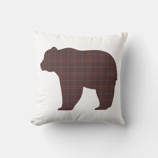 Almofada Urso em Xadrez Marrom Cabin Core (Frente)