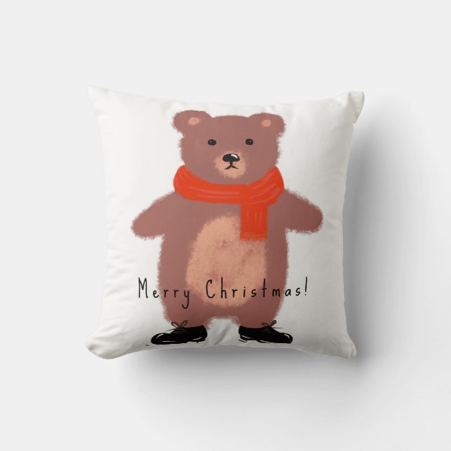 Almofada Urso engraçado nos skates de inverno (Frente)