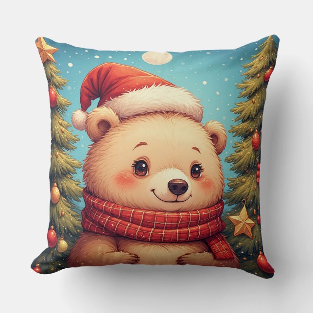 Almofada Urso Feliz de Chapéu de Papai Noel  (Frente)