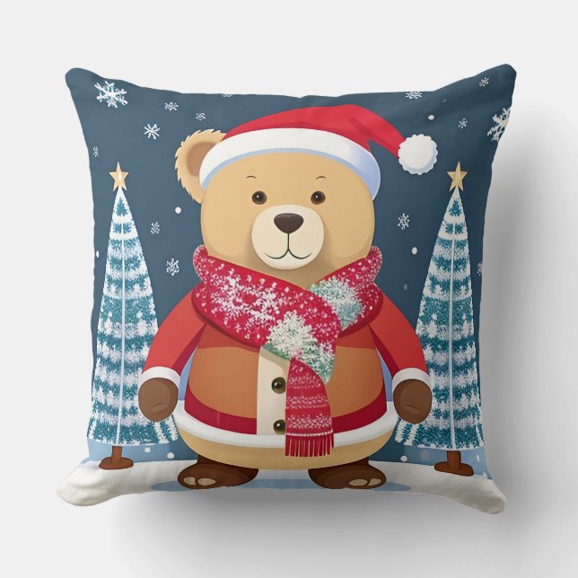 Almofada Urso Festivo De Teddy Com Papai Noel (Frente)