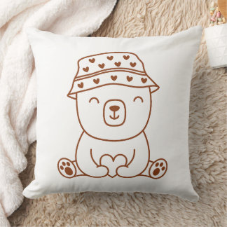 Almofada Urso Fofo Marrom e Branco em Chapéu Balde