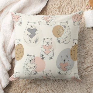 Almofada Urso Fofo Segurando Coração -- Berçário Pastel (10