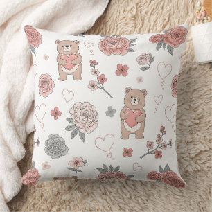 Almofada Urso Fofo Segurando Coração -- Berçário Pastel (12
