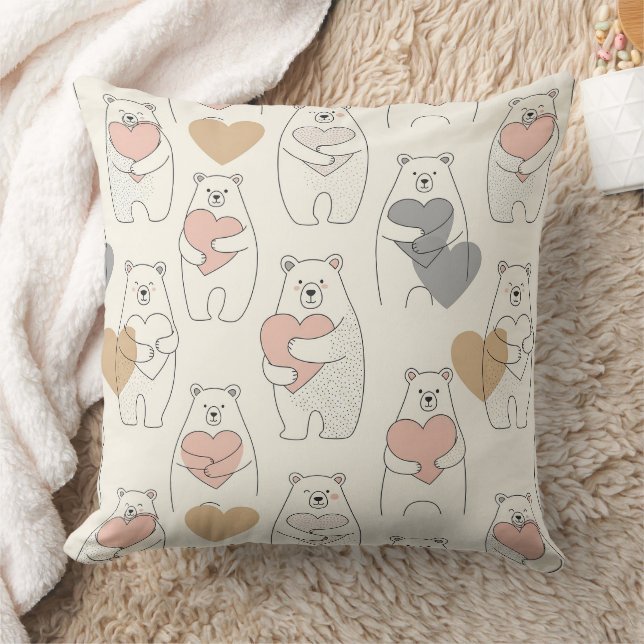 Almofada Urso Fofo Segurando Coração -- Berçário Pastel (4) (Cobertor)