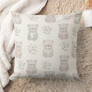 Almofada Urso Fofo Segurando Coração -- Berçário Pastel (8)