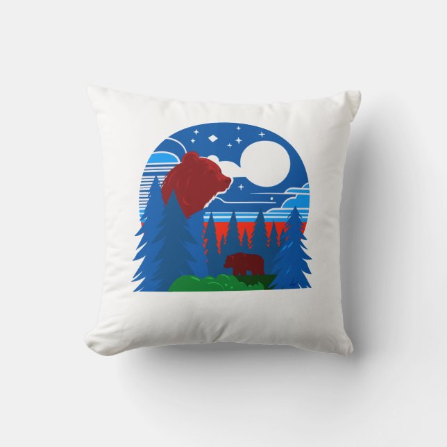 Almofada Urso Geométrico Negrito e Ilustração Florestal (Frente)