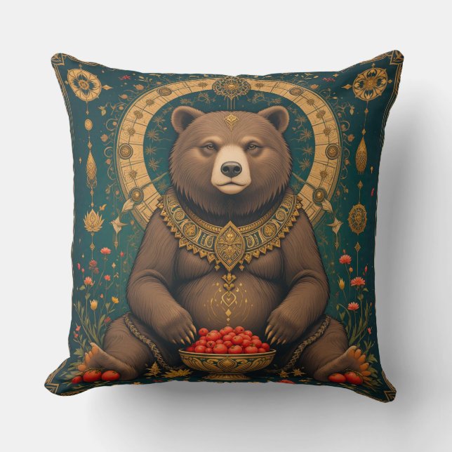 Almofada Urso Ilustrado com Desenho Ornamental (Frente)
