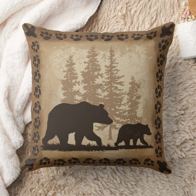 Almofada Urso mãe e filhote na floresta Rústico Elegante (Cobertor)