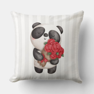 Almofada Urso Panda Bonito com Rose Bouquet