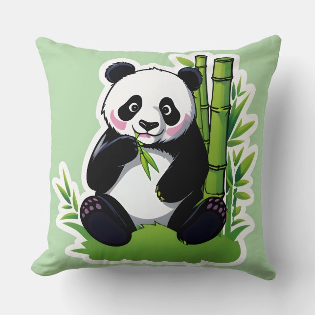 Almofada Urso panda comendo folhas de bambu (Frente)
