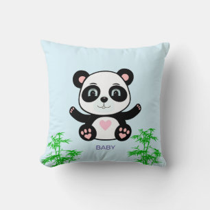 Almofada Urso Panda Fofo & Bambu em Azul Claro
