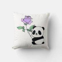 Urso Panda Fofo Segurando Flor de Rosa Roxa