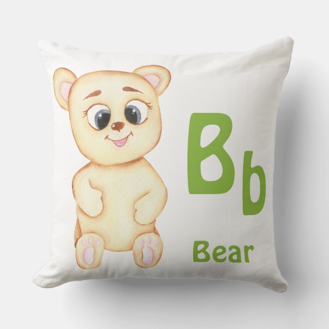 Almofada Urso personalize ABC: Letra B - Adicione Seu Nome (Frente)