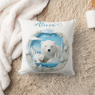 Almofada Urso Polar com Oceano Ártico Cub White Winter