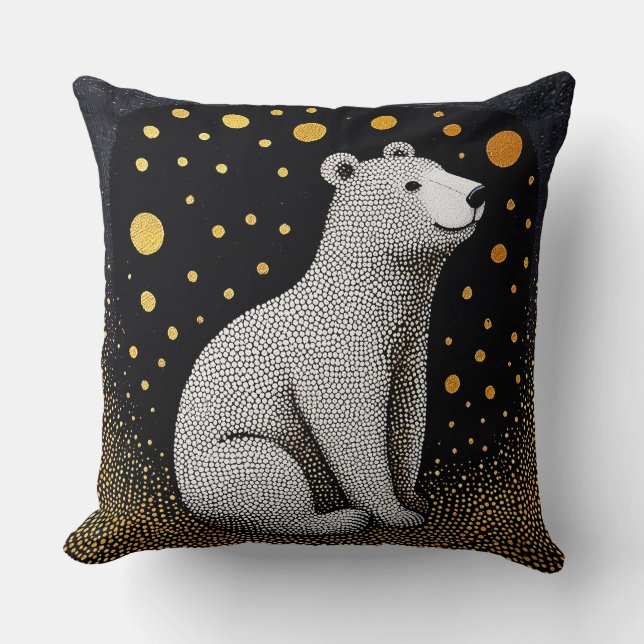 Almofada Urso Polar com Ouro em Fundo Preto (Frente)