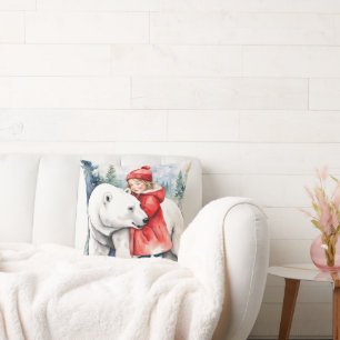 Almofada Urso Polar De Aquarela Com Rapariga