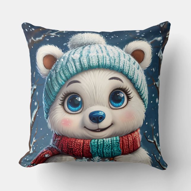 Almofada Urso Polar Fofo com Cachecol de Inverno (Frente)