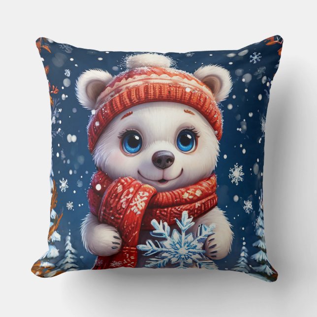 Almofada Urso Polar Fofo com Cachecol de Inverno (Frente)