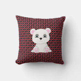 Almofada Urso polar fofo em padrão de diamante preto e verm