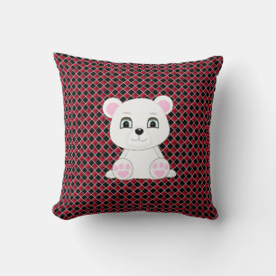 Almofada Urso polar fofo em padrão de diamante preto e verm