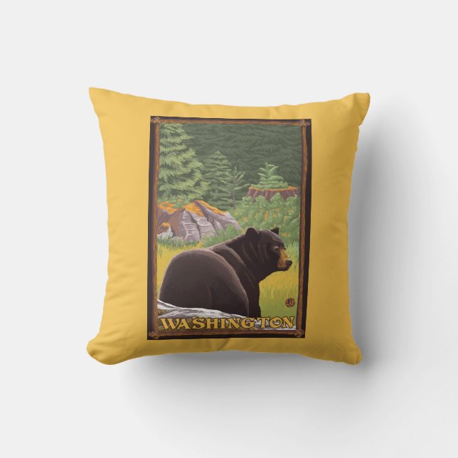 Almofada Urso preto na floresta - Washington (Frente)