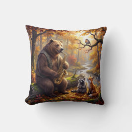 Almofada Urso Tocando Saxofone na Floresta de Outono