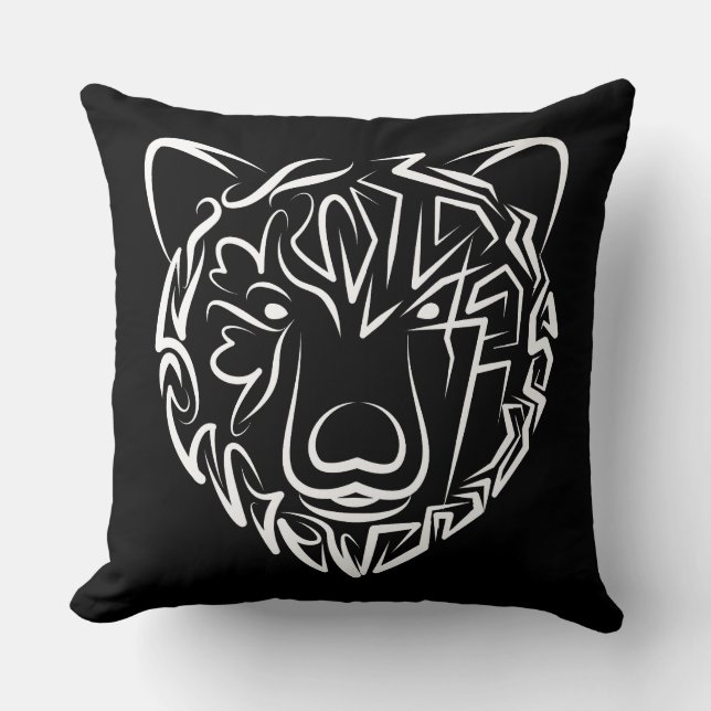 Almofada Urso Tribal Negro e Branco (Frente)