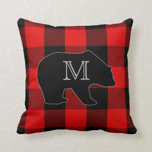Almofada Urso vermelho do monograma da verificação do
