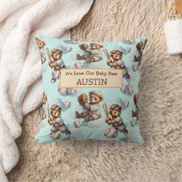 Almofada Ursos de pelúcia personalizados em aquarela azul