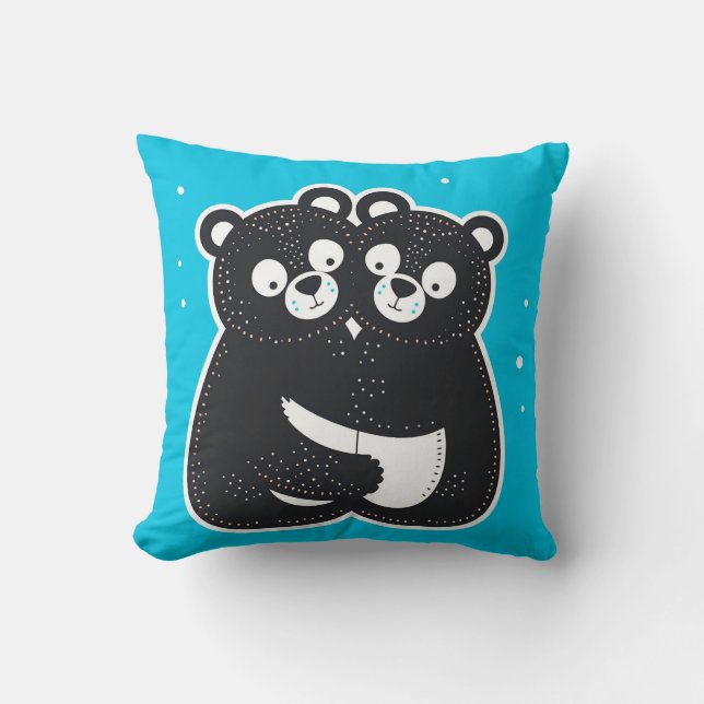 Almofada 🐻🖤 Ursos Pretos Abraçados Fofo Decoração Present (Frente)