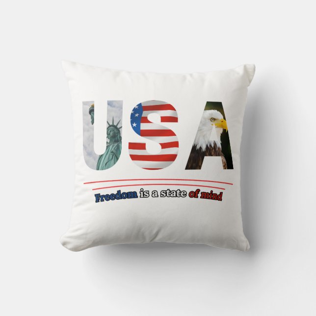 Almofada "USA – Freedom Is a State of Mind" (Frente)