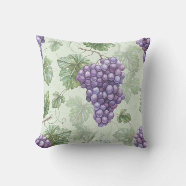 Almofada Uvas Aquarela, Padrão Sem Fruta. (Frente)