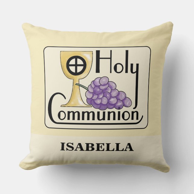 Almofada Uvas e Cálice da Primeira Comunhão, Personalizável (Frente)