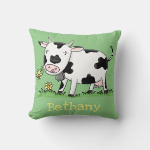Almofada Vaca bonito na ilustração verde dos desenhos