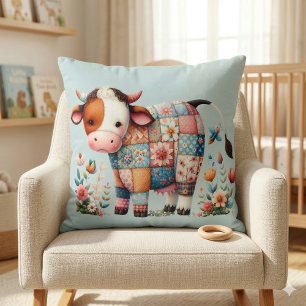 Almofada Vaca Caprichosa em Patchwork Com Acentos Florais
