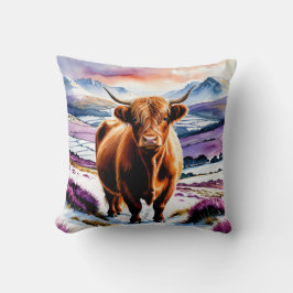 Almofada Vaca das Terras Altas Neve Aquarela Texto Personal