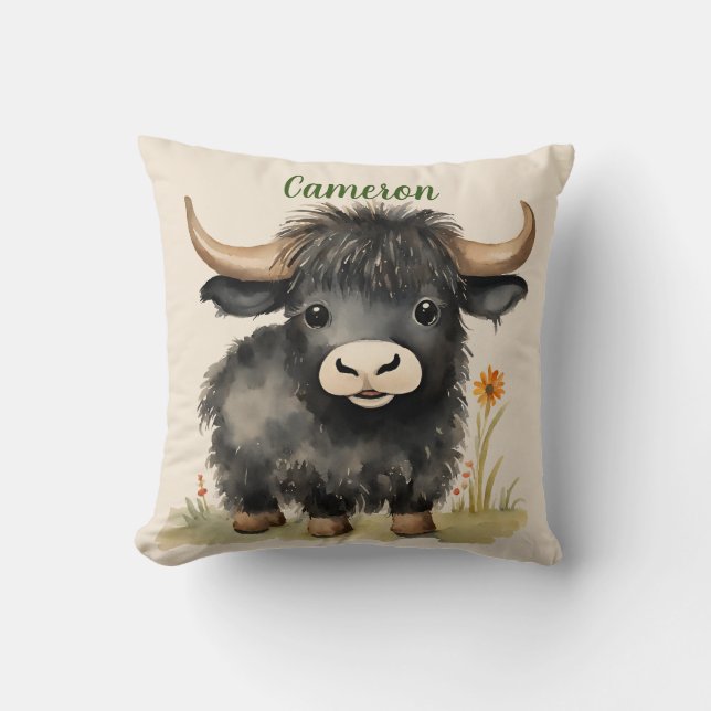 Almofada Vaca do Baby Highland Personalizada Neutralmente (Frente)