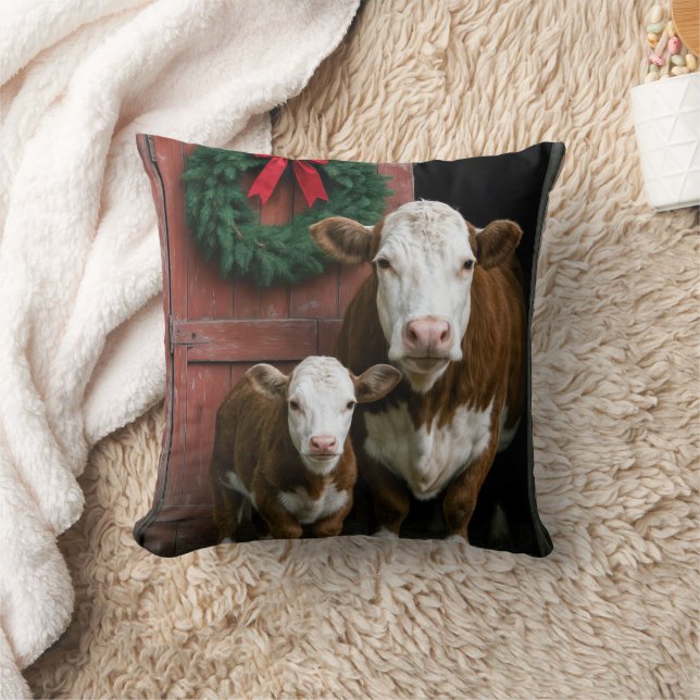 Almofada Vaca e Bezerro Hereford no Natal (Cobertor)