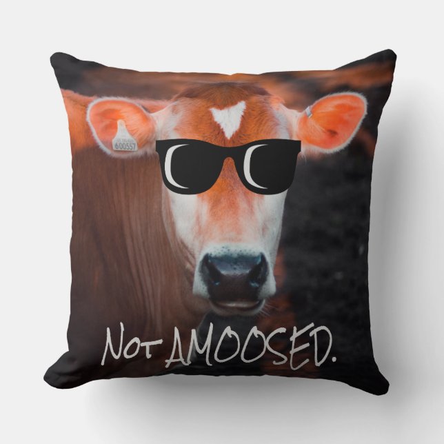 Almofada Vaca em óculos escuros não muito engraçada (Frente)