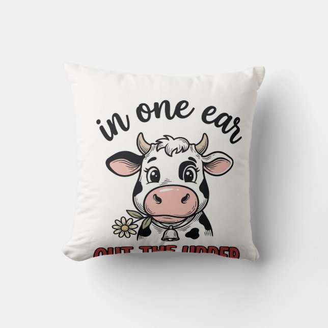 Almofada Vaca Engraçada Com Uma Orelha Para Fora Da Camiset (Frente)