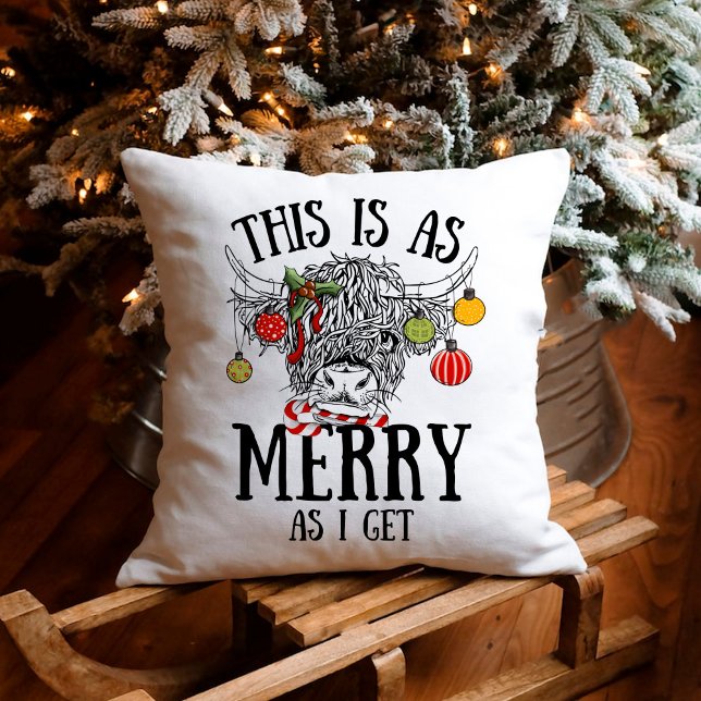 Almofada Vaca Engraçada nas Terras do Natal (funny christmas highland cow pillow)