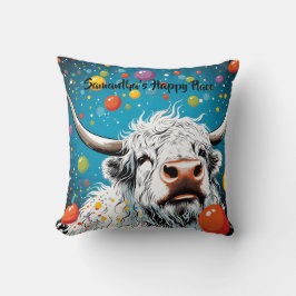 Almofada Vaca escocesa divertida com bolhas. Editável