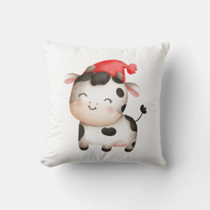 Almofada Vaca Feliz com uma Gota de Chapéu Vermelho