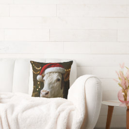 Almofada Vaca Hereford de Natal Vestindo um Chapéu de Papai